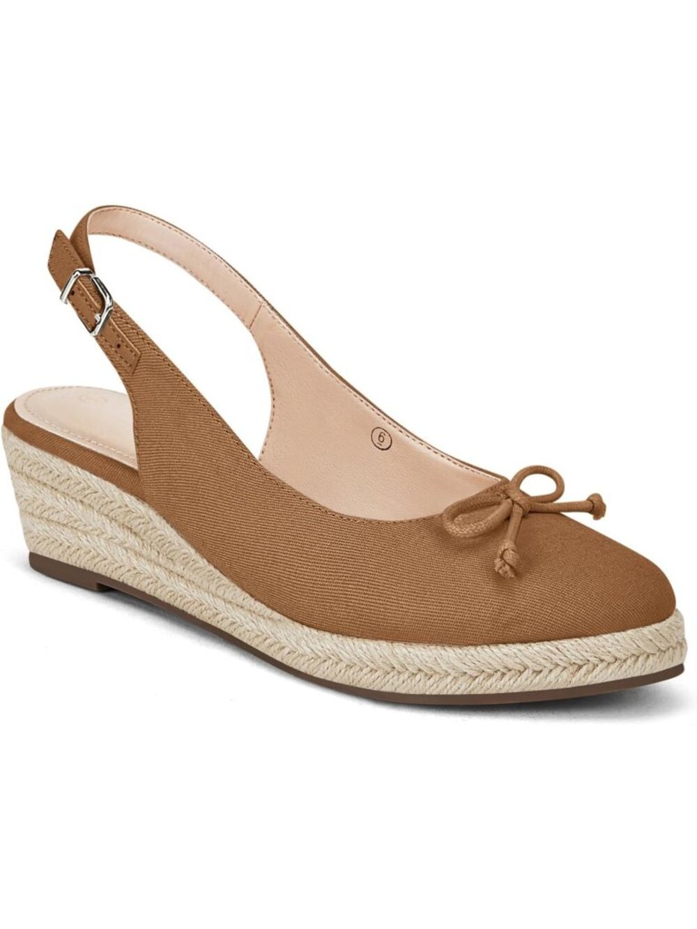 Women's Brown Closed Toe Platform Slingback Mid Low Heel Canvas Bow Dress Sandal
